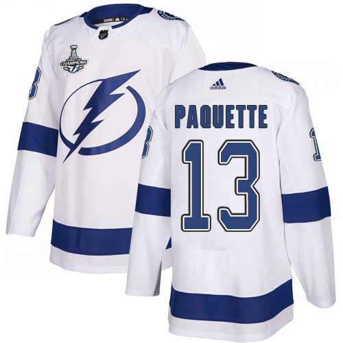 Men Adidas Tampa Bay Lightning #13 Cedric Paquette White Road Authentic 2020 Stanley Cup Champions Stitched NHL Jersey->tampa bay lightning->NHL Jersey